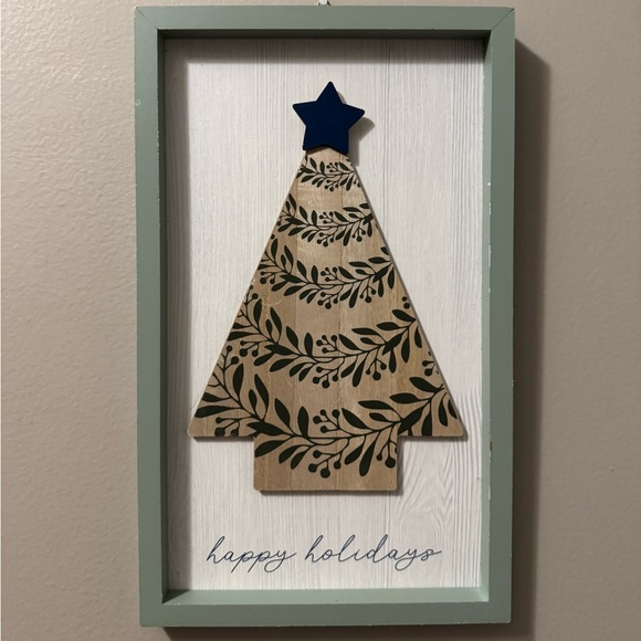 Festive Tree Wall Art with Blue Star Accent - Picture 3 of 3